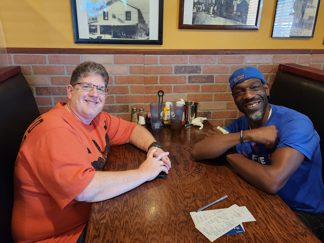 Dan and Cliff at a restaurant