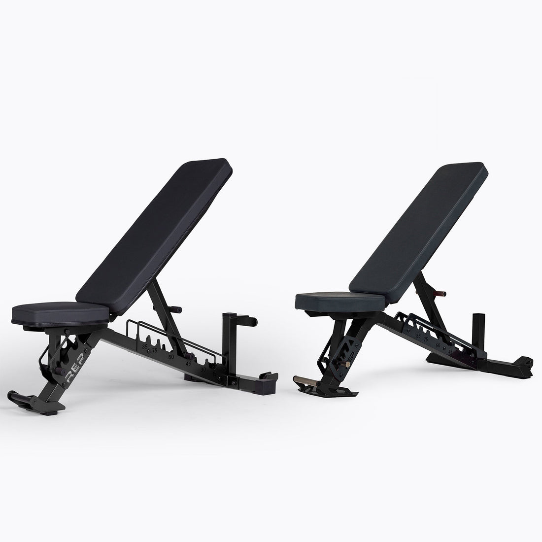 Two adjustable benches, the AB-4100 and the Nighthawk, beside each other.