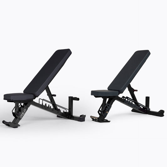 Two adjustable benches, the AB-4100 and the Nighthawk, beside each other.