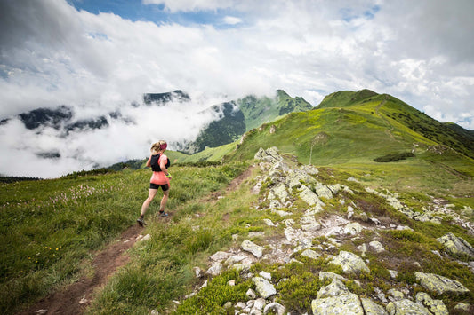 Athlete tackles hill sprints on mountain.