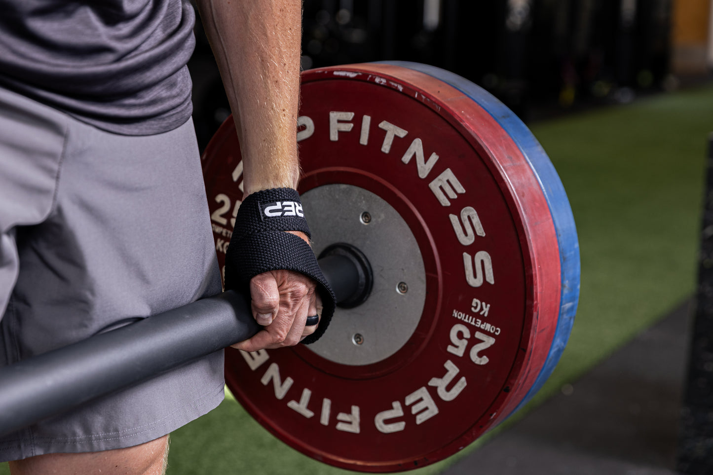 The REP Fitness figure 8 lifting straps close-up