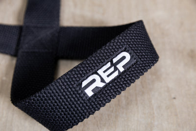 The REP Fitness figure 8 lifting straps close-up