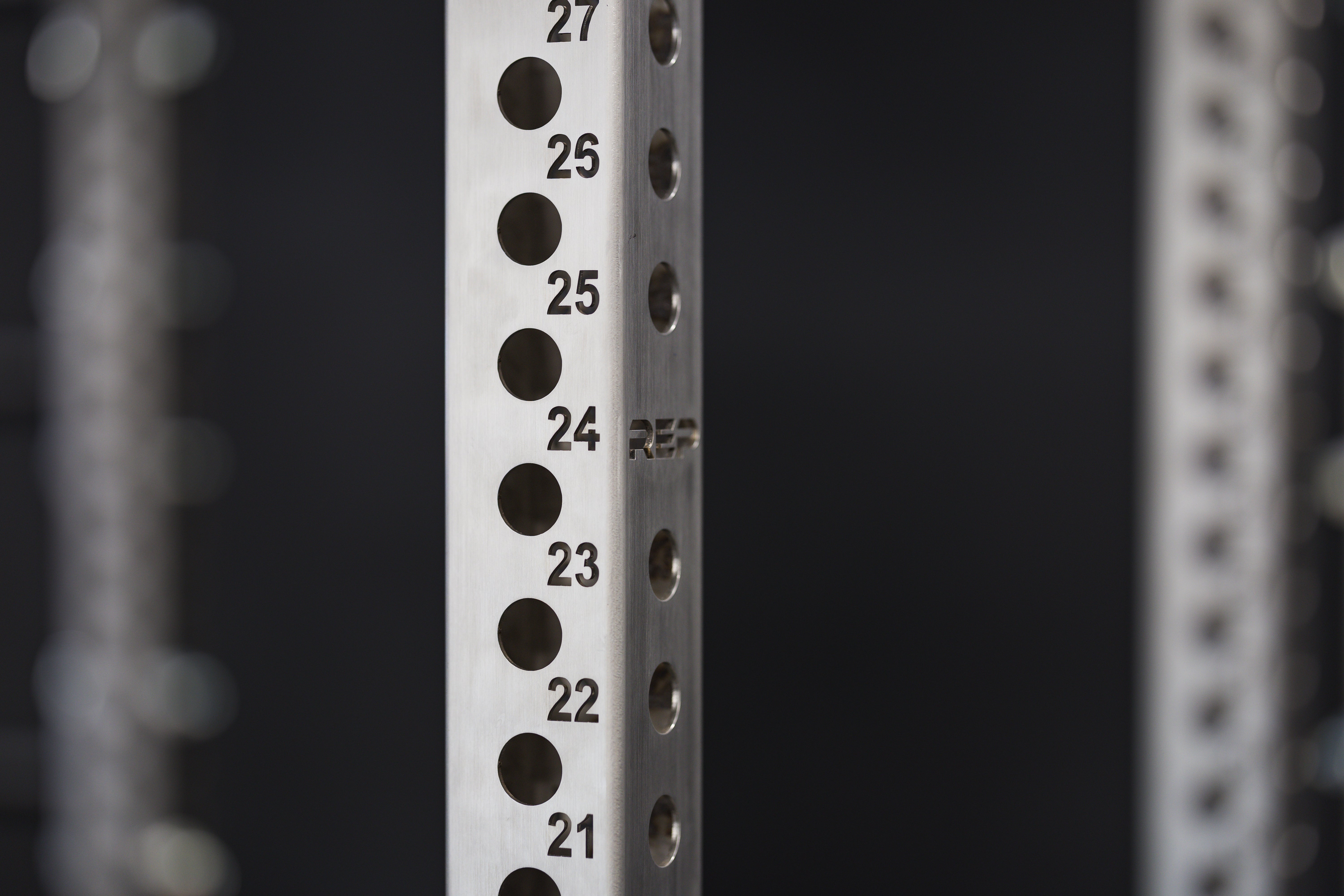 Close-up shot of the REP Fitness Stainless Steel Rack Uprights
