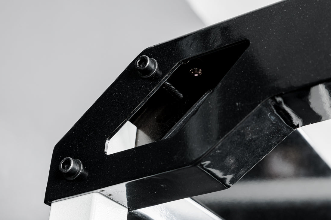 Close-up shot of the crossmember design on the REP Fitness Altitude™ Power Rack