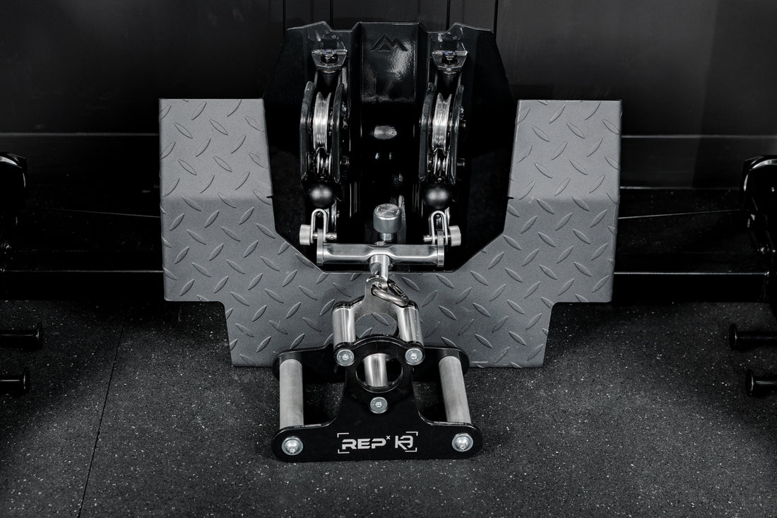 Close-up of the low row footplate on the REP Fitness Altitude™ Power Rack Cable Attachment