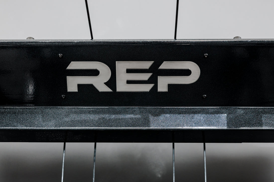 Shot of the REP Fitness Altitude™ Power Rack Logo Plate Crossmember