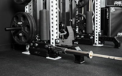 The Rack Mounted REP® x Kleva Built® Adroit Landmine installed on a REP 5000 series Front Foot Extension