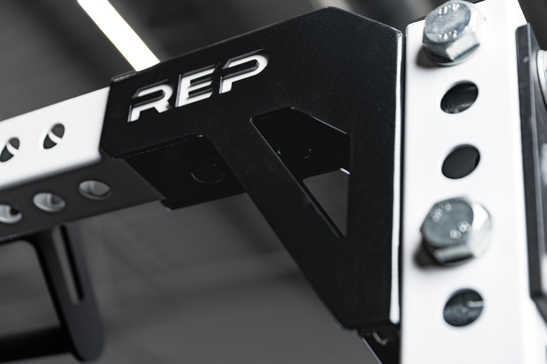 Close-up of the REP Fitness Rack Crossmember Connectors installed to a PR-5000 upright
