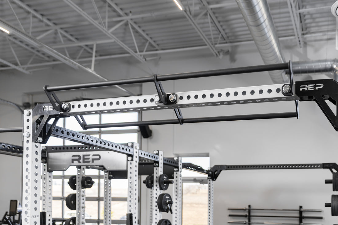 The REP Fitness Double Pull-Up Bar on an 82 inch crossmember