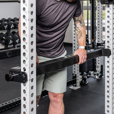 Athlete installing with the Flip-Down Safeties 2.0 on a PR-5000