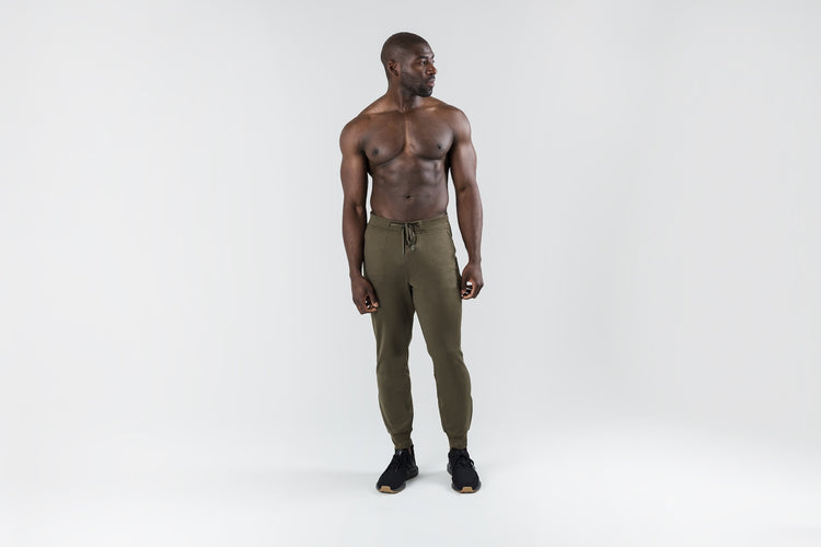 The REP Fitness Men's Attis Joggers in Heather Olive front