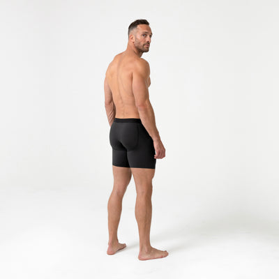 Full-body back photo of an athlete wearing REP Fitness Men's Foris Boxer Brief in Black
