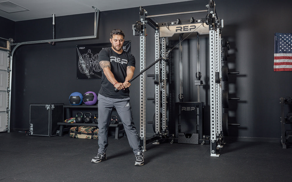 Ares Cable Attachment Being Used With The Tricep Rope For Woodchopper