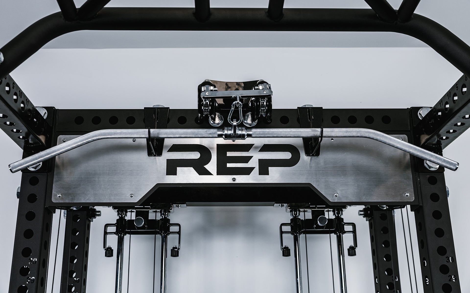 Lat pulldown bar on its rest for the Ares 2.0