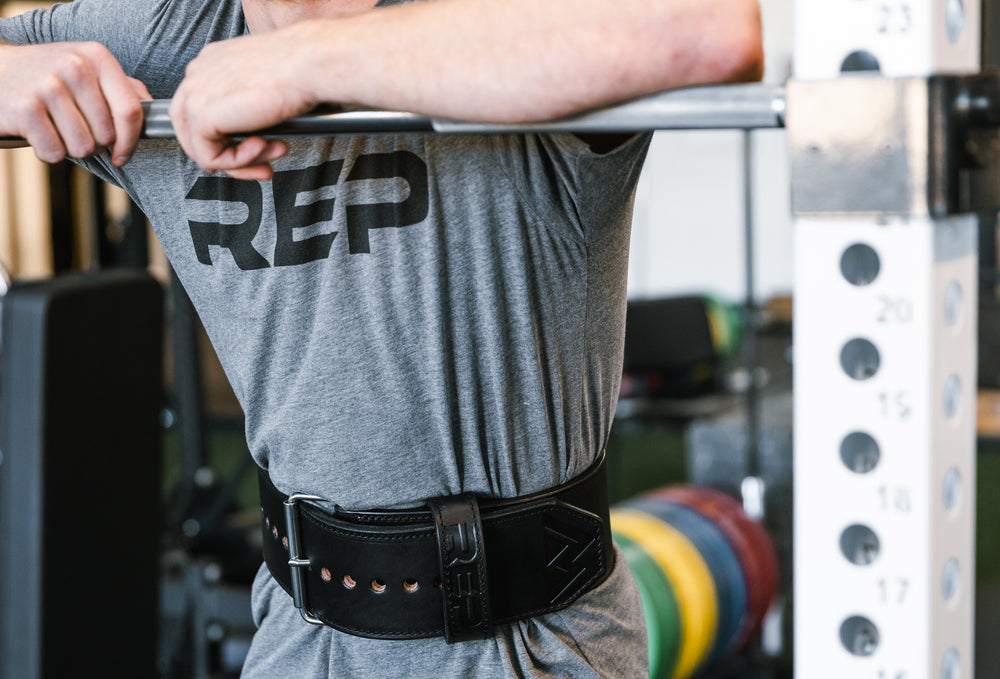 Athlete wearing the black REP Premium Leather Lifting Belt.