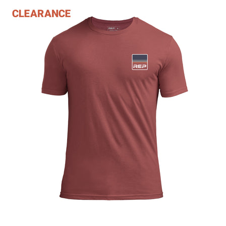 The REP Fitness Men's Rise Tri-blend Crew T-Shirt on Clearance in Heather Russet/Blue