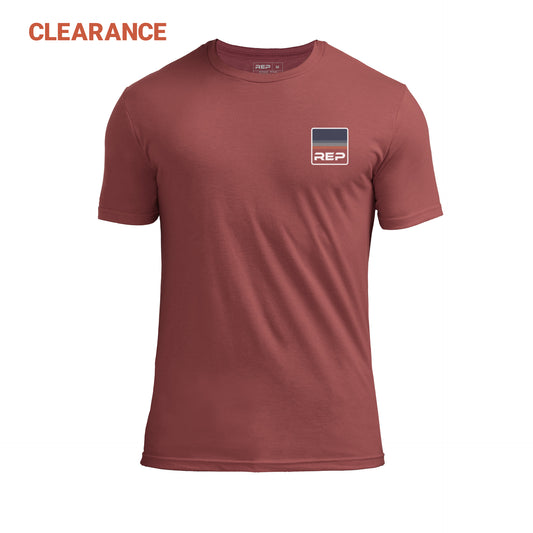 The REP Fitness Rise Tri-Blend Crew T-Shirt in Heather Russet/Blue front in Clearance