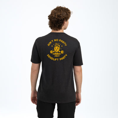 The REP fitness Deadlift Party Tri-Blend Crew T-Shirt in Heather Black/Gold