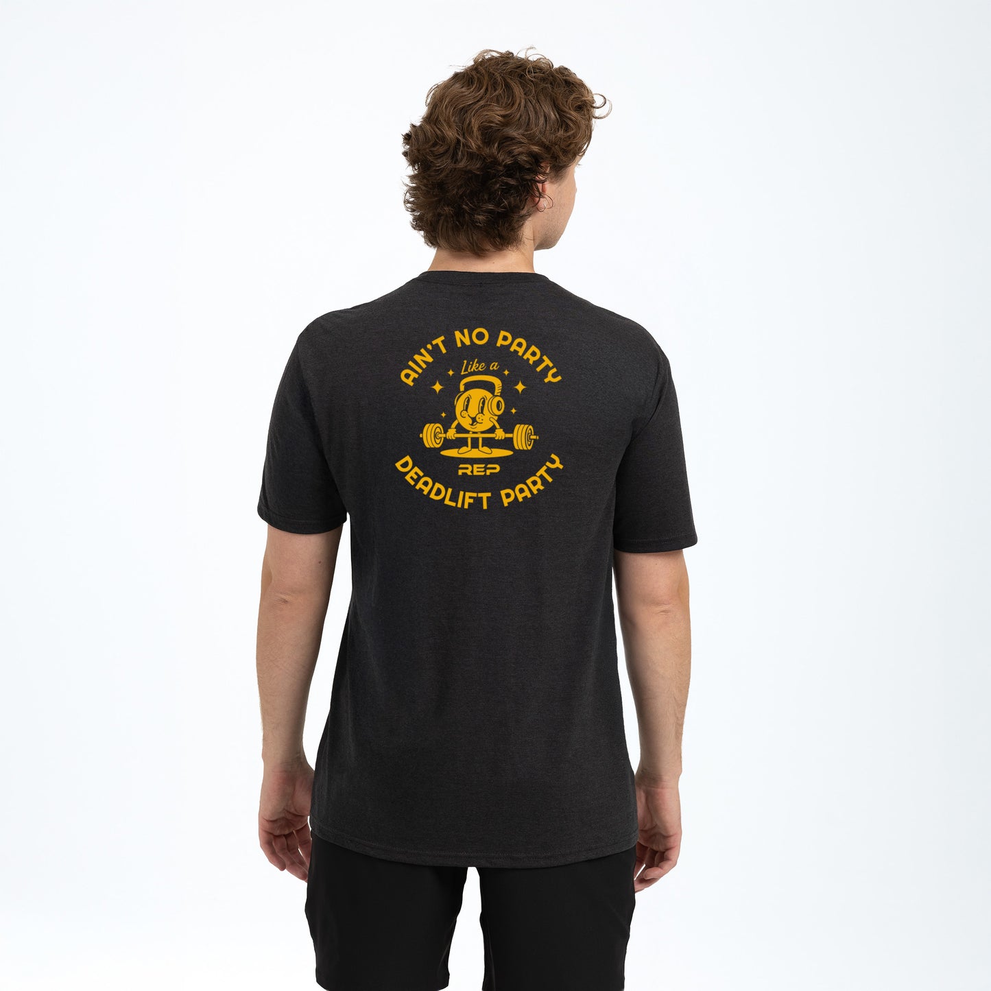 The REP fitness Deadlift Party Tri-Blend Crew T-Shirt in Heather Black/Gold