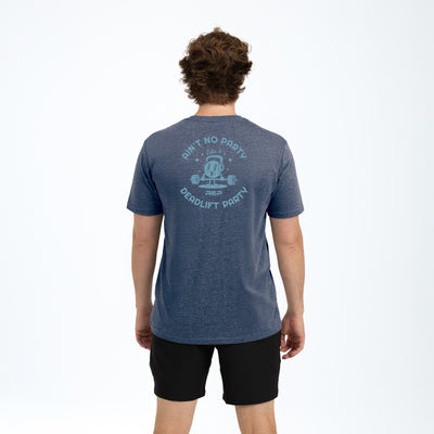 The REP fitness Deadlift Party Tri-Blend Crew T-Shirt in Heather Navy/Blue