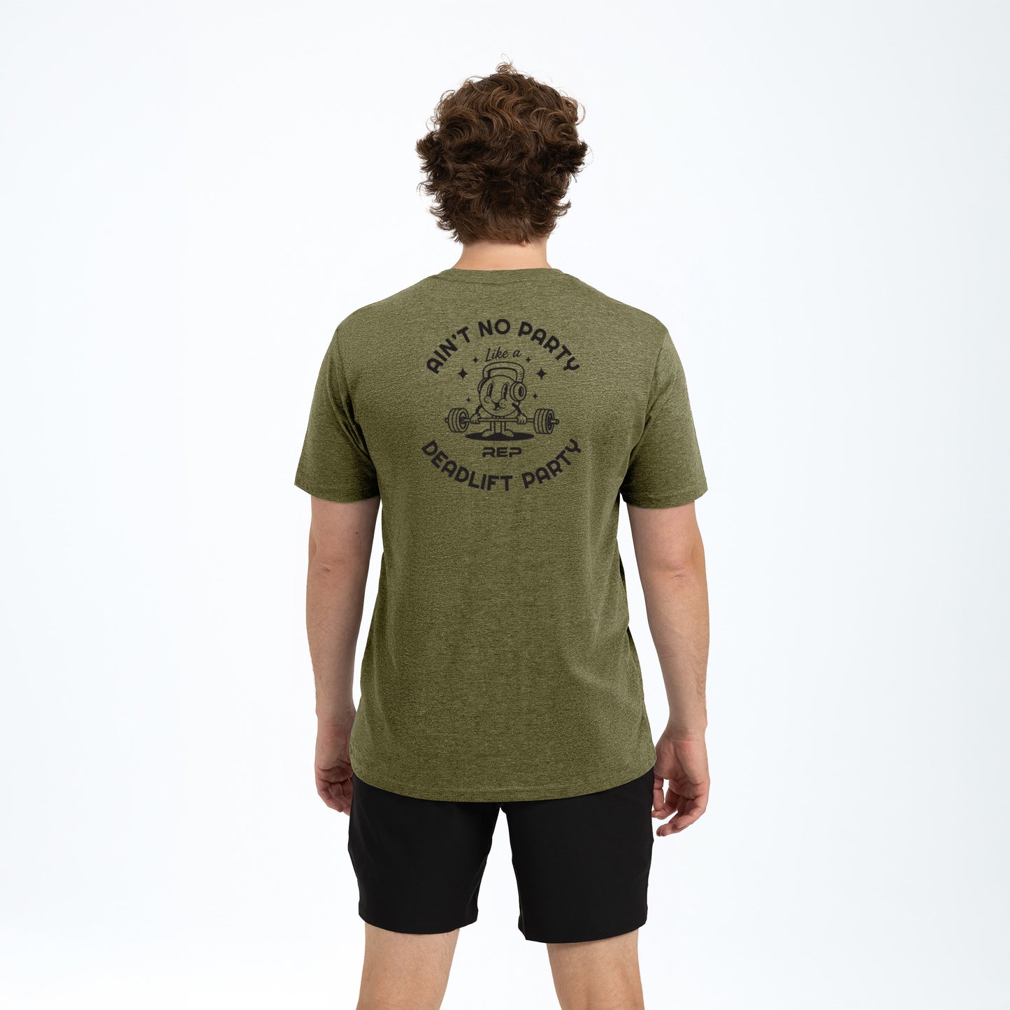 The REP fitness Deadlift Party Tri-Blend Crew T-Shirt in Heather Olive/Black