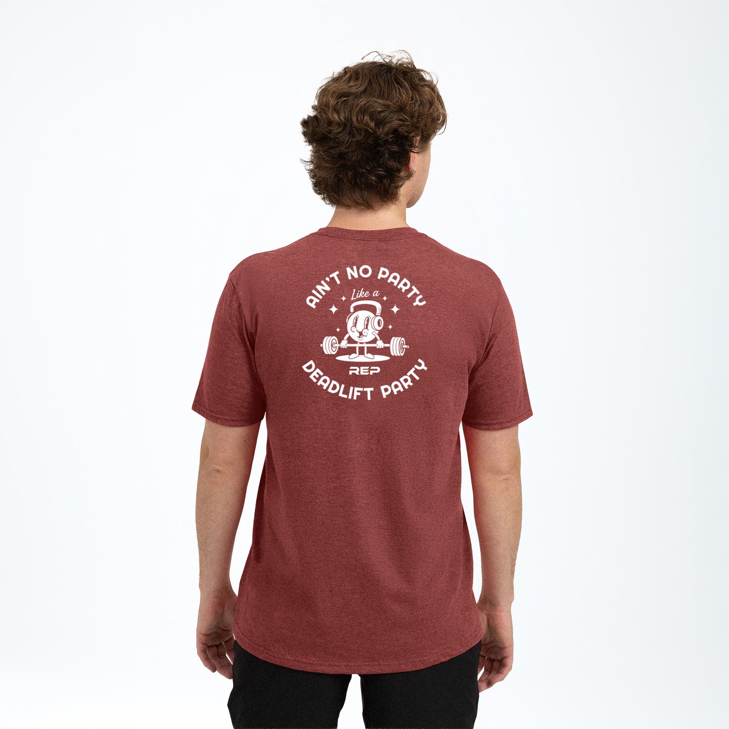 The REP fitness Deadlift Party Tri-Blend Crew T-Shirt in Heather Russet/White