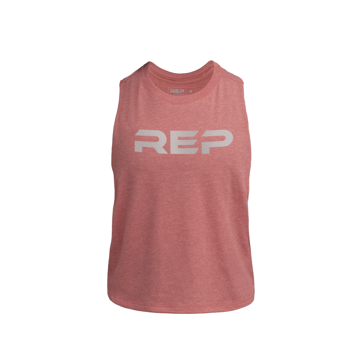 The REP Fitness Women's Daily Driver Cropped Dual-Blend Tank in Heather Mauve/Silver front
