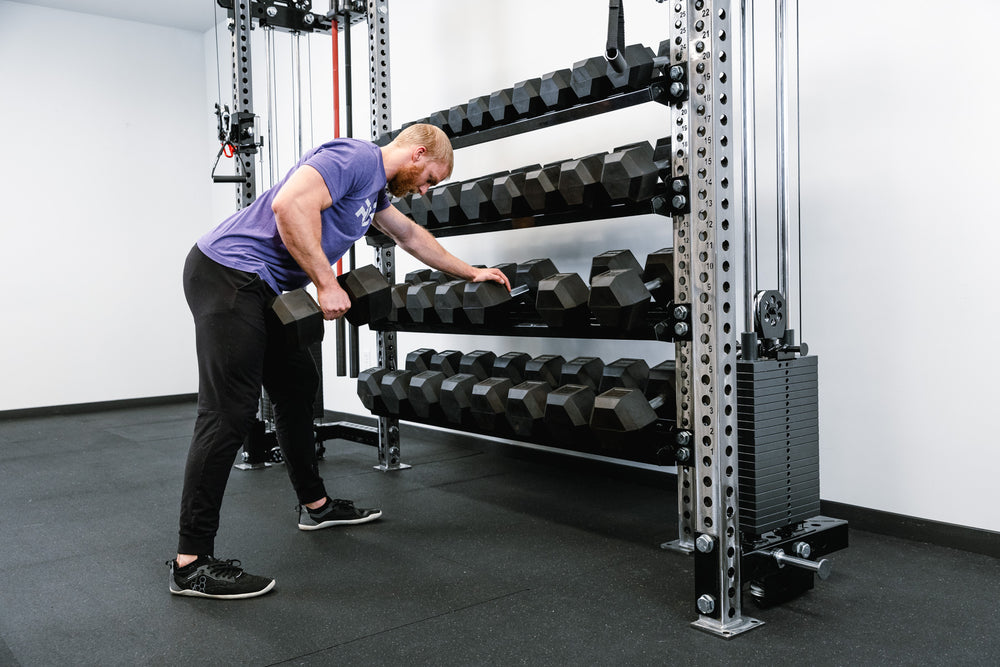 Functional Trainer with Storage Showing Dumbbell Storage with the Athena™ Functional Trainer Attachment