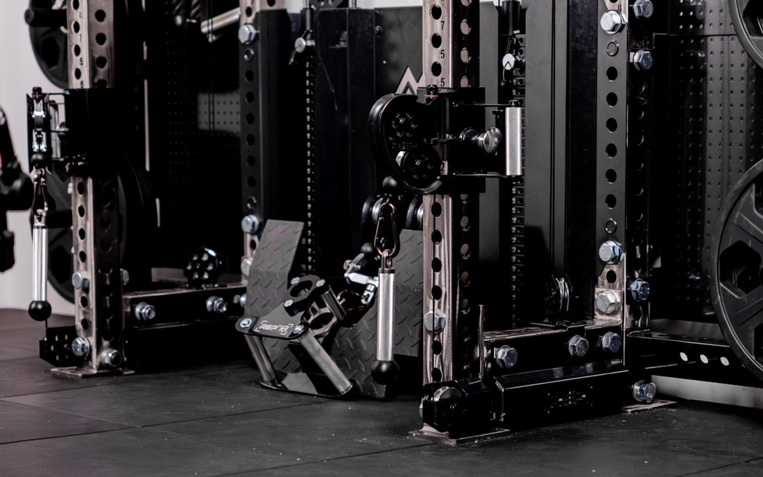 A pair of REP® x Kleva Built® ISO Pushdown Grip Cable Attachments installed on a REP Ares™ 2.0