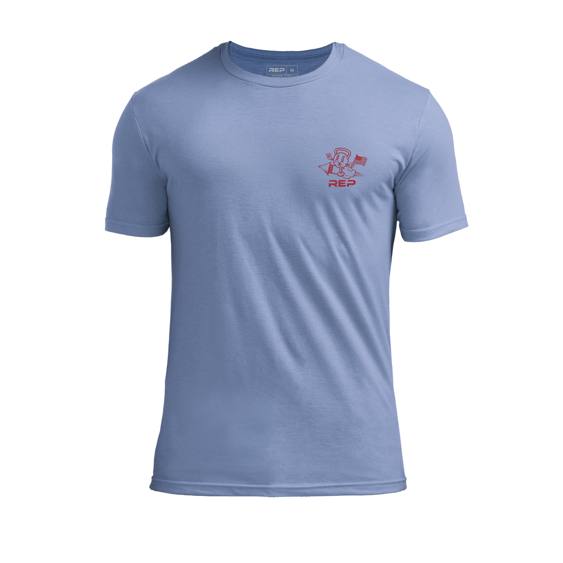 The REP Fitness Men's Liberty Bell Tri-Blend Crew T-Shirt in Heather Blue/Red front
