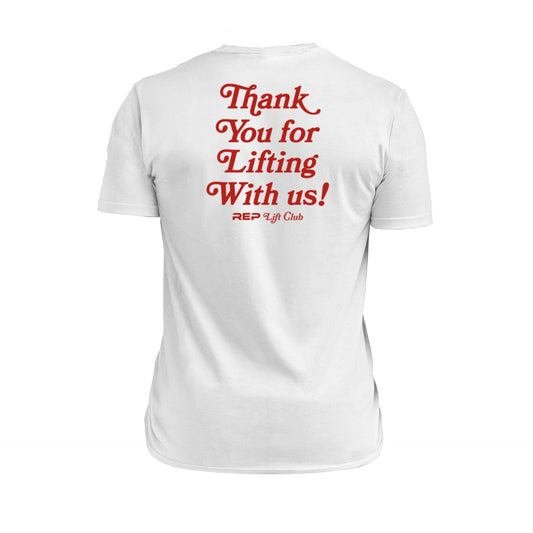 The REP Fitness Lift Club Tri-Blend Crew T-Shirt in White/Red back