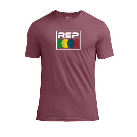 The REP fitness Stacked Tri-Blend Crew T-Shirt in Heather Maroon/White