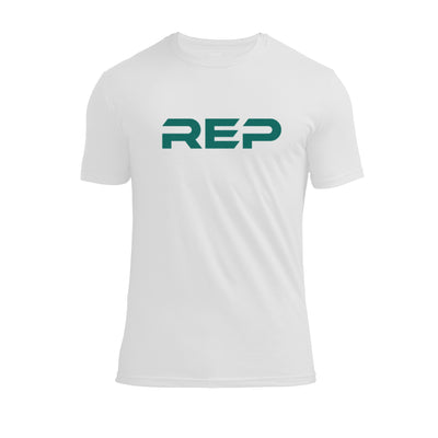 The REP Fitness Men's Daily Driver 2.0 Tri-Blend Crew T-Shirt in White/Green