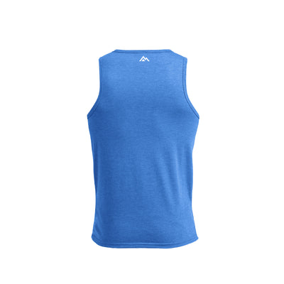 Men's Daily Driver Tri-Blend Tank in Heather Azure/White - Back View