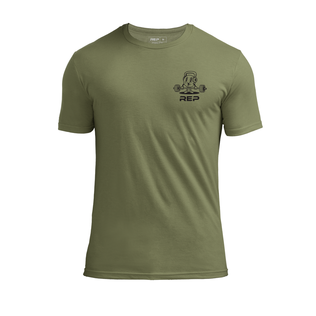 The REP Fitness Deadlift Party Tri-Blend Crew T-Shirt in Heather Olive/Black front