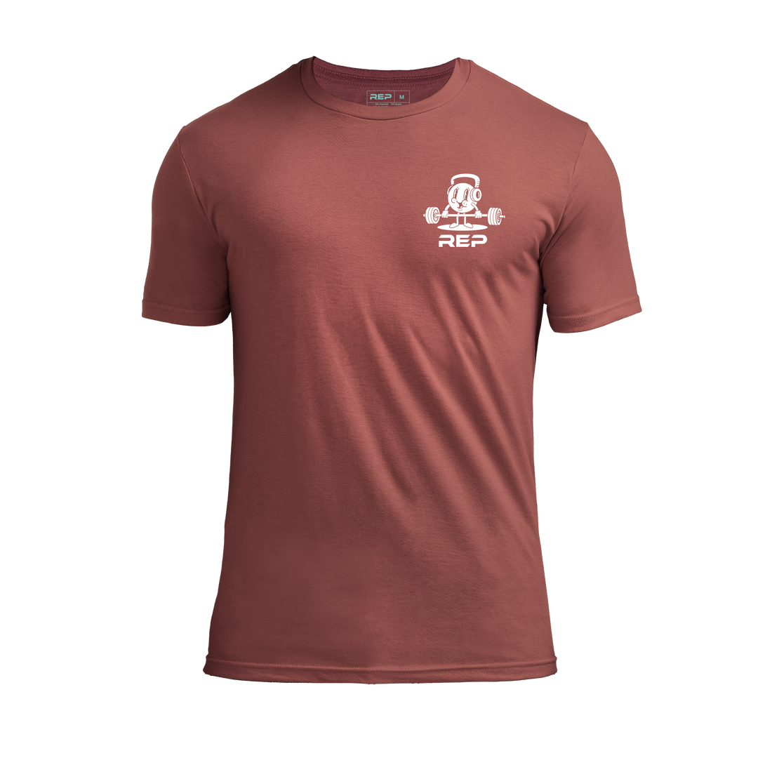 The REP Fitness Deadlift Party Tri-Blend Crew T-Shirt in Heather Russet/White front