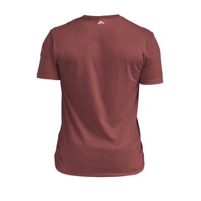 Back of the REP Fitness Rise Tri-Blend Crew T-Shirt in Heather Maroon/Blue
