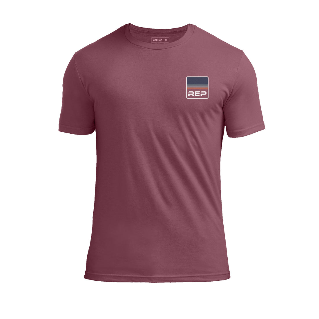 The REP Fitness Rise Tri-Blend Crew T-Shirt in Heather Maroon/Blue front, flat shot