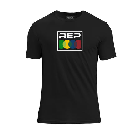 The REP fitness Stacked Tri-Blend Crew T-Shirt in Heather Black/White