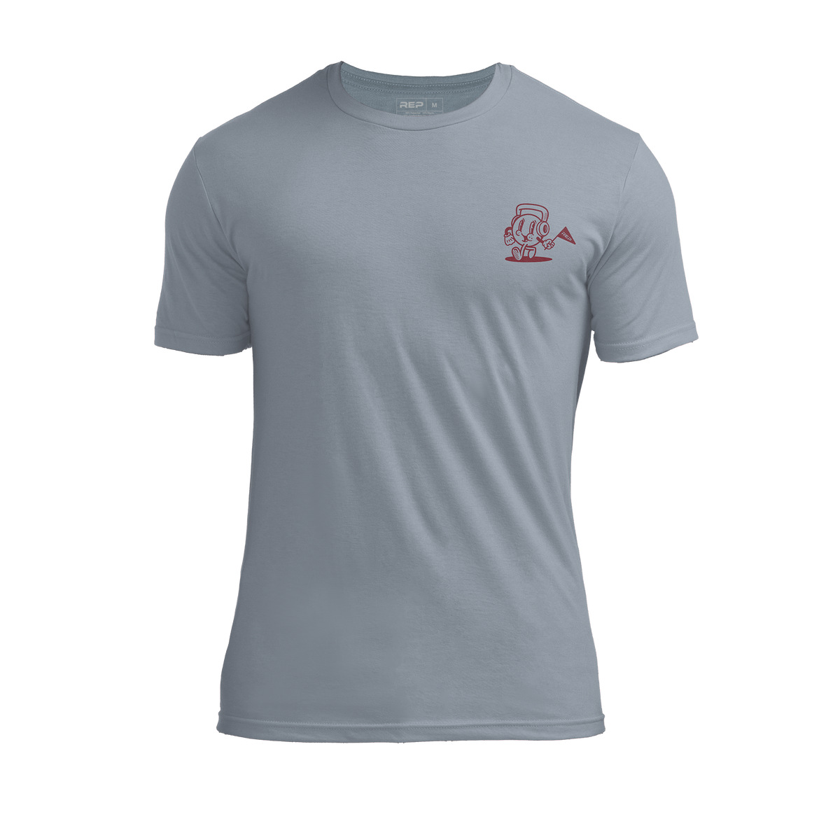 The REP Fitness Men's Feeling Swell Tri-Blend Crew T-Shirt in Heather Flint/Maroon front