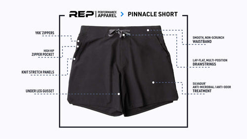 Pinnacle Shorts features graphic.