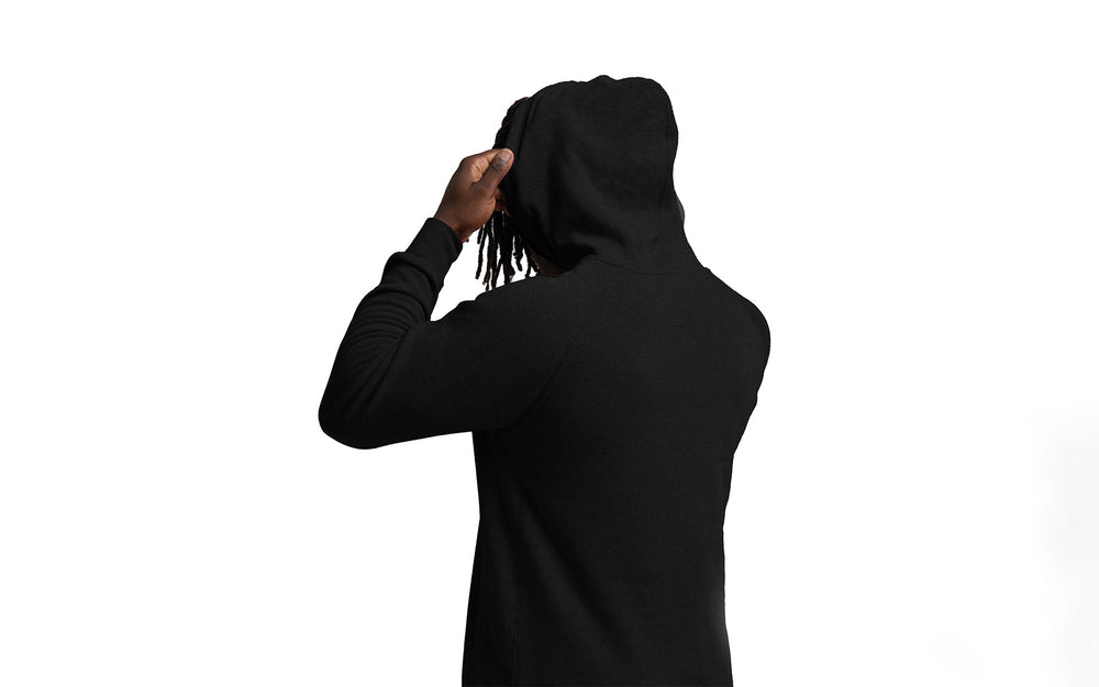 Man wearing Black Unisex Daily Driver 2.0 Pull Over Hoodie