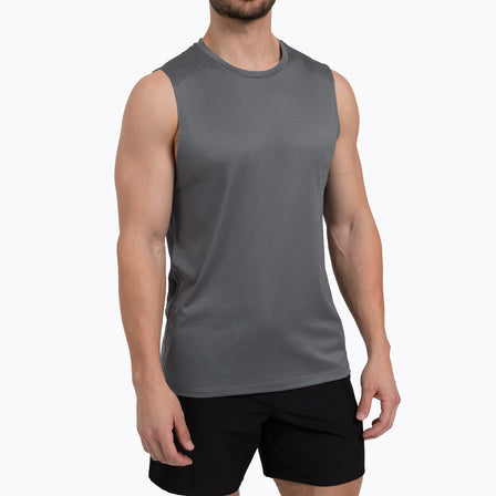 Athlete wearing a cool gray REP Men's Solis Muscle Tee.