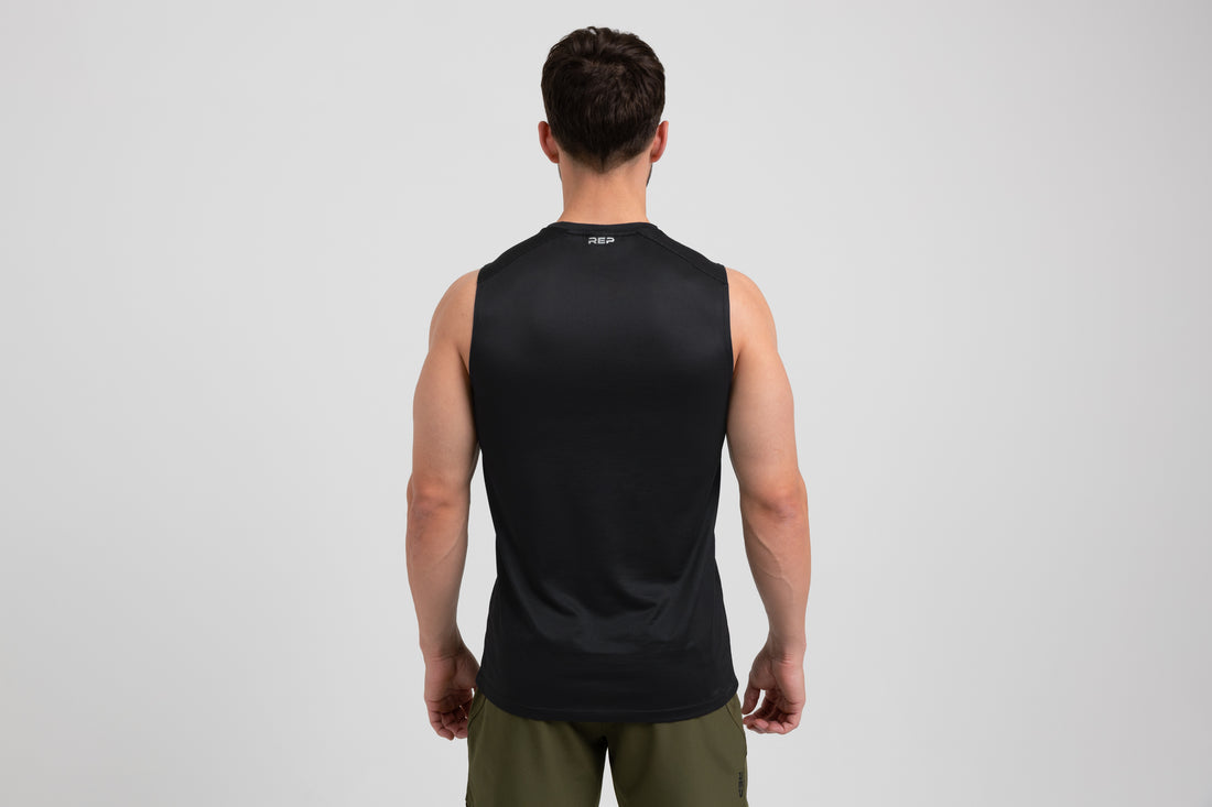 The REP Fitness Men's Solis Muscle Tee in Black back