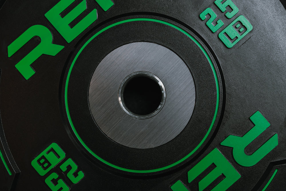 Close-up: Stainless steel weight disk in addition to the zinc coated stainless steel insert on the REP Sport Plates 2.0