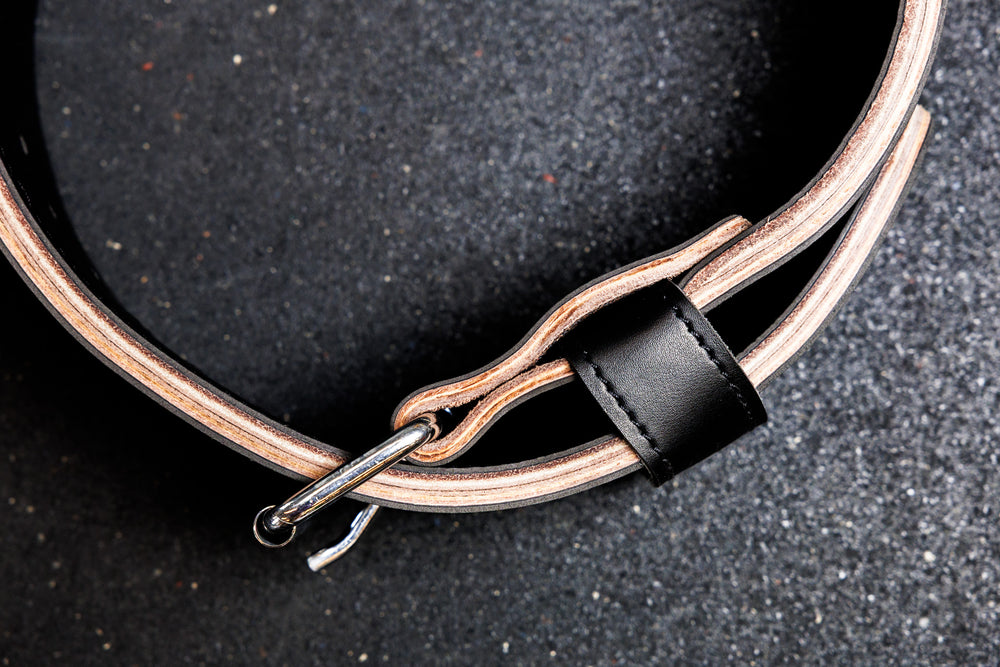 Top-down view of the black REP Leather Lifting Belt: 10mm thick and made of genuine leather
