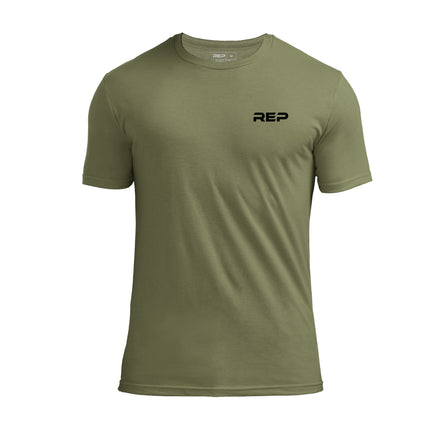 The REP Fitness REP Short-sleeve Tri-Blend Crew T-Shirt in Heather Olive/Black front