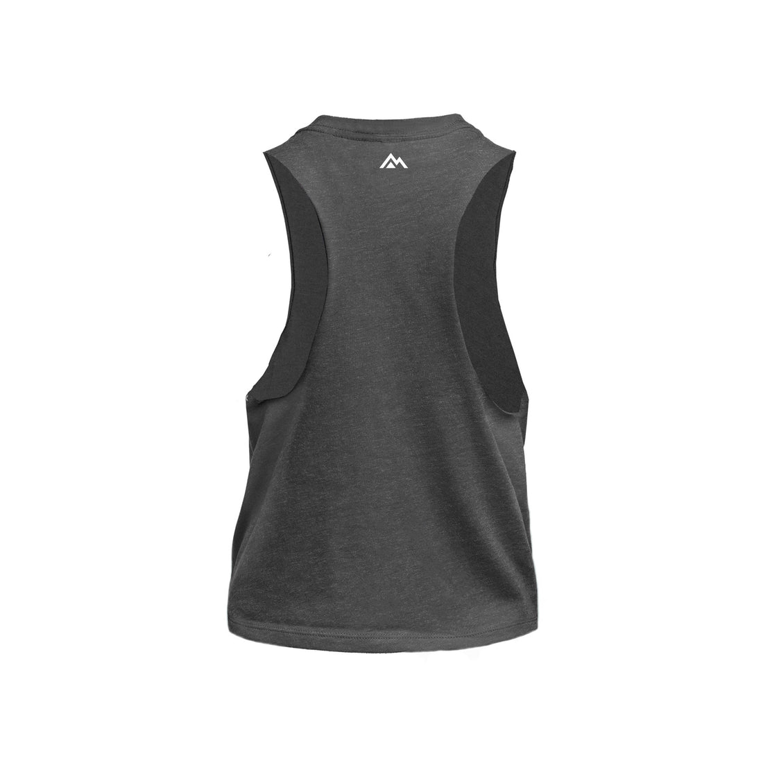 The REP Fitness Women's Daily Driver Cropped Dual-Blend Tank in Heather Charcoal/White back