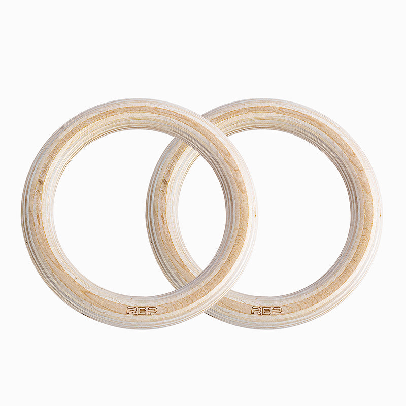 Studio-shot of the 1.25inch REP Competition Gymnastic Wood Rings