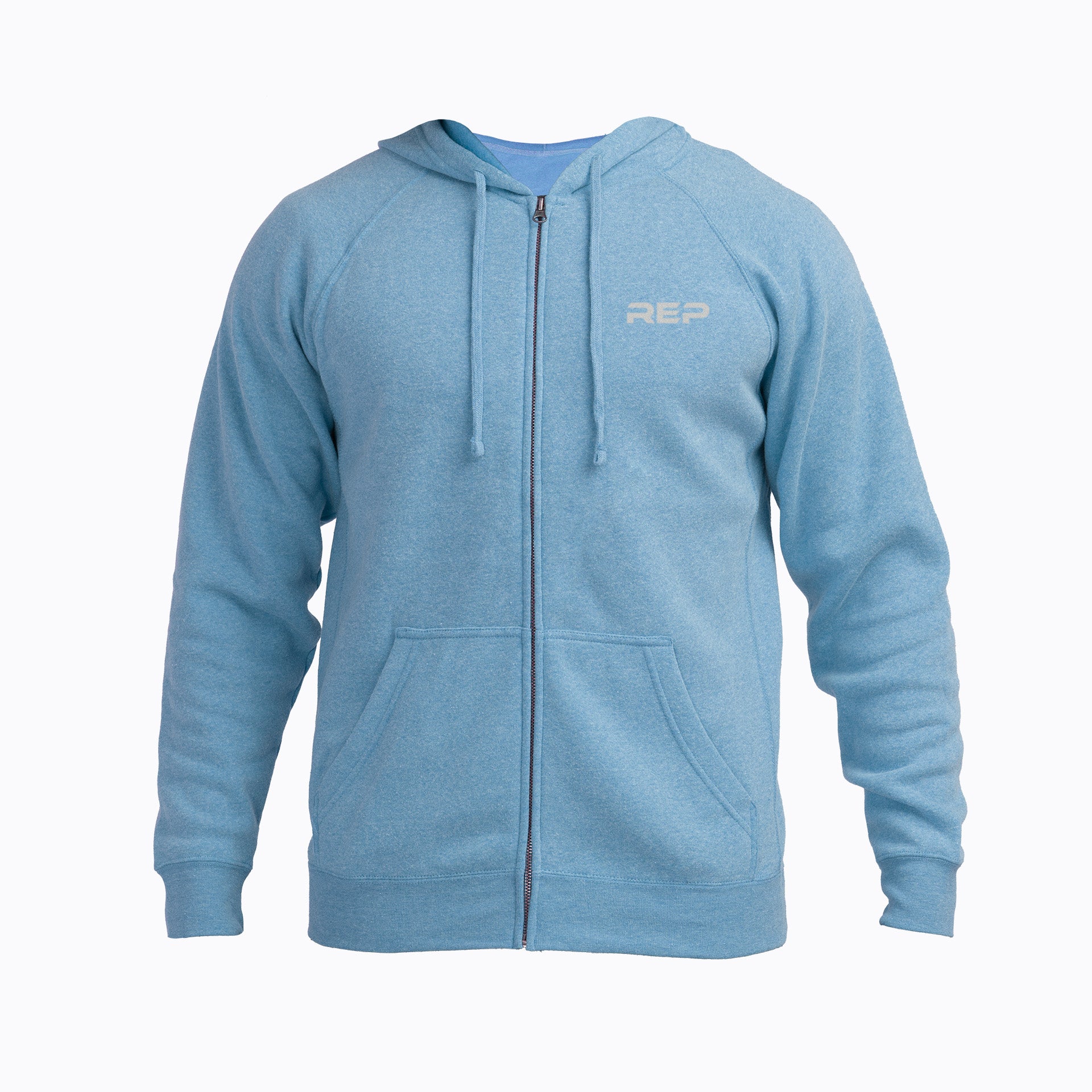 Heather Light Blue/Silver Unisex Zip Hoodie